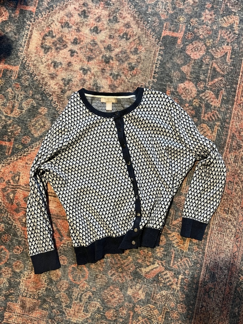 Banana Republic Navy Geometric Knit Cardigan